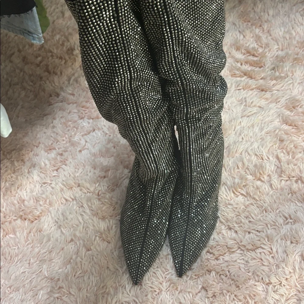 AQUA Black Rhinestone Over-the-Knee Thigh high Boots 8